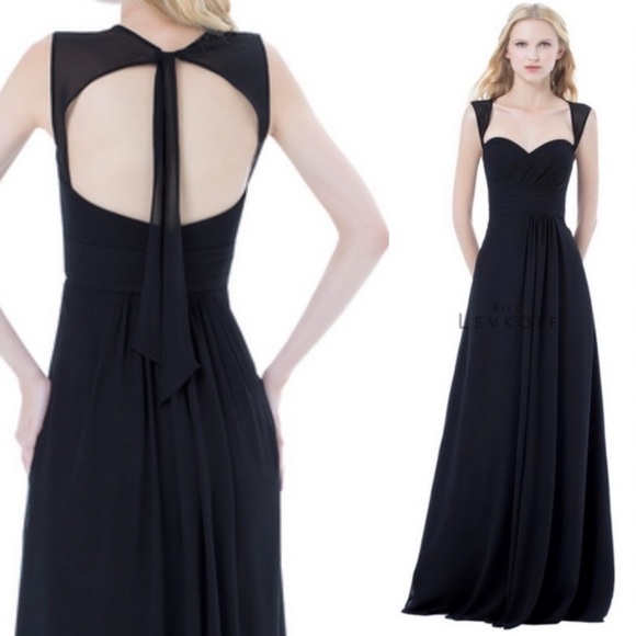 Bill Levkoff Black Chiffon Sweetheart A-line Dress 10 - Picture 1 of 8